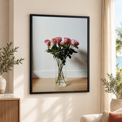 Beautiful Pink Flowers In A Vase Over White Background | Abstract Floral Artwork #00453
