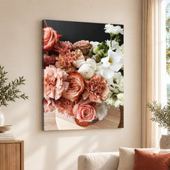 Beautiful Pink & White Flowers In A Bouquet Over Black Background | Abstract Floral Artwork #00455