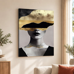 Black & Gold Abstract Design With Woman Face Over Grey Background | Abstract Fashion Artwork #00475