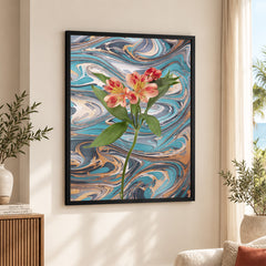 Pink & Green Abstract Floral Design  Over Colorful Background | Abstract Floral Artwork #00477