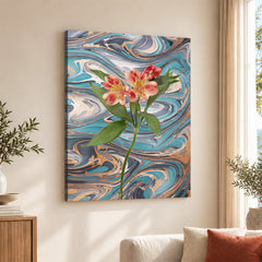 Pink & Green Abstract Floral Design  Over Colorful Background | Abstract Floral Artwork #00477