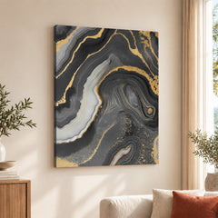 Black Gold & Grey Abstract Art Design Over White Background | Abstract Office Artwork #00486
