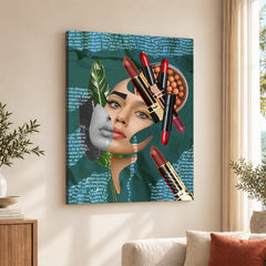 Red & Green Abstract Face Art Design With Lipsticks | Abstract Fashion Artwork #00487