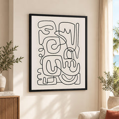 Black Line Art On Grey Background Abstract Design | Abstract Office Artwork #0049