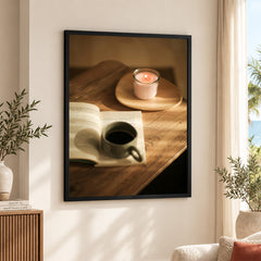Beautiful Coffee Cup On The Table With Candle | Abstract Fashion Artwork #00499