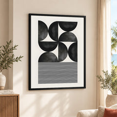 Black & Grey Geometric Shapes With Lines | Abstract Office Artwork #005