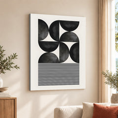 Black & Grey Geometric Shapes With Lines | Abstract Office Artwork #005