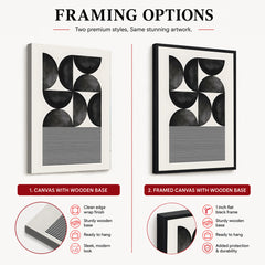 Black & Grey Geometric Shapes With Lines | Abstract Office Artwork #005