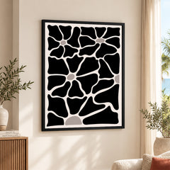 Beautiful Black Flowers Over Beige Background | Abstract Floral Artwork #00516