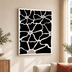 Beautiful Black Flowers Over Beige Background | Abstract Floral Artwork #00516