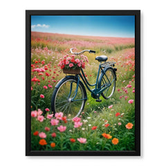 Cycle In A Beautiful Garden With Pink Flowers | Abstract Floral Artwork #00518