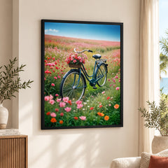 Cycle In A Beautiful Garden With Pink Flowers | Abstract Floral Artwork #00518