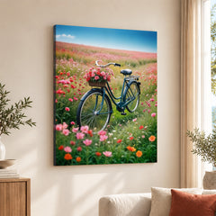 Cycle In A Beautiful Garden With Pink Flowers | Abstract Floral Artwork #00518