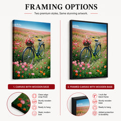 Cycle In A Beautiful Garden With Pink Flowers | Abstract Floral Artwork #00518