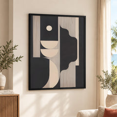 Black & Beige Geometric Shape Lines Artwork | Abstract Office Artwork #00520