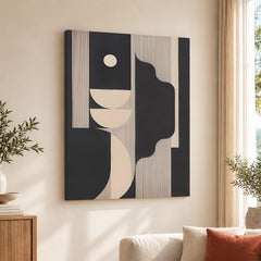 Black & Beige Geometric Shape Lines Artwork | Abstract Office Artwork #00520