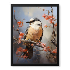 Beautiful Bird On Tree Branch With Pink Flowers | Abstract Floral Artwork #00522