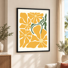 Beautiful Yellow Flowers With Green Leaves | Abstract Floral Artwork #00525