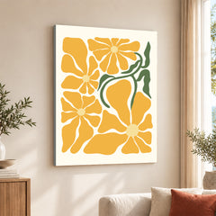 Beautiful Yellow Flowers With Green Leaves | Abstract Floral Artwork #00525