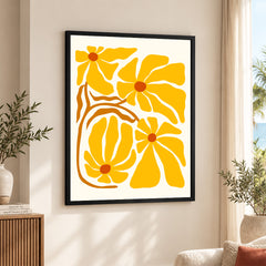 Beautiful Yellow Flowers With Red Leaves | Abstract Floral Artwork #00526