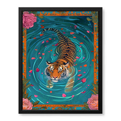 Brave Bengal Tiger Swimming In The Lake | Abstract Animal Artwork #00527