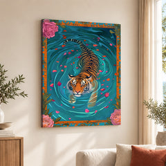 Brave Bengal Tiger Swimming In The Lake | Abstract Animal Artwork #00527