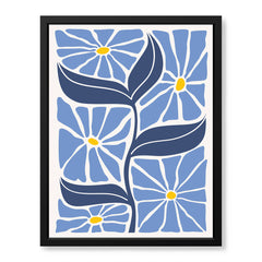 Beautiful Blue Flowers Over Off White Background | Abstract Floral Artwork #00537