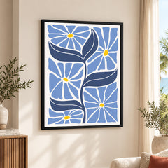 Beautiful Blue Flowers Over Off White Background | Abstract Floral Artwork #00537