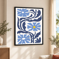 Beautiful Blue Flowers With Purple Exotic Leaves | Abstract Floral Artwork #00539