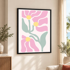 Beautiful Pink Flowers With Green Exotic Leaves | Abstract Floral Artwork #00540