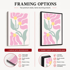 Beautiful Pink Flowers With Green Exotic Leaves | Abstract Floral Artwork #00540