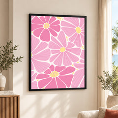 Beautiful Pink & Red Flowers Over White Background | Abstract Floral Artwork #00541