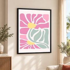 Beautiful Pink & Red Flowers With Green Leaves | Abstract Floral Artwork #00542