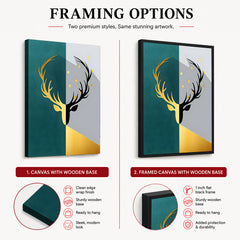 Black & Gold Deer Design With Green And Grey Background | Abstract Animal Artwork #0055