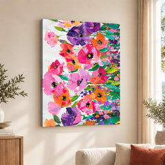 Abstract Beautiful Colorful Flowers With Green Leaves | Abstract Floral Artwork #00550