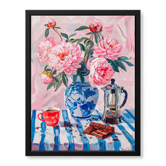 Beautiful Pink Flowers With Coffee On The Table | Abstract Floral Artwork #00551