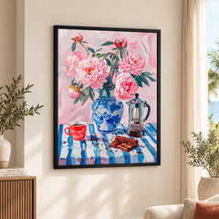 Beautiful Pink Flowers With Coffee On The Table | Abstract Floral Artwork #00551