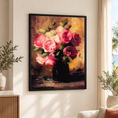 Beautiful Pink Flowers With Black Vase | Abstract Floral Artwork #00552