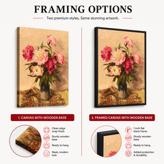 Beautiful Pink & Red Flowers With Black Vase | Abstract Floral Artwork #00553