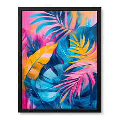 Blue & Gold Colorful Exotic Leaves | Abstract Floral Artwork #00559