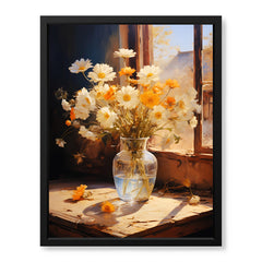 Beautiful Orange & White Flowers With Vase | Abstract Floral Artwork #00561