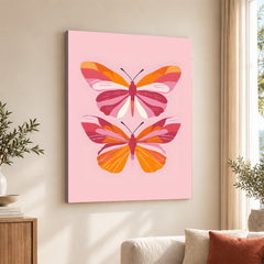 Beautiful Pink & Orange Butterflies  | Abstract Floral Artwork #00573