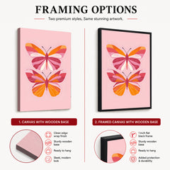 Beautiful Pink & Orange Butterflies  | Abstract Floral Artwork #00573