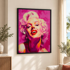 Marilyn Monroe Red Lips Artwork Over Pink Background | Abstract Fashion Artwork #00574