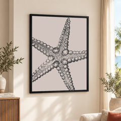 Black & White Starfish Artwork Over Beige Background | Abstract Fashion Artwork #00575