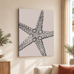 Black & White Starfish Artwork Over Beige Background | Abstract Fashion Artwork #00575