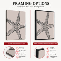 Black & White Starfish Artwork Over Beige Background | Abstract Fashion Artwork #00575