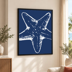 Beautiful White Starfish Art Over Blue Background | Abstract Fashion Artwork #00578