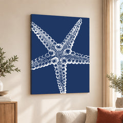 Beautiful White Starfish Design Over Blue Background | Abstract Fashion Artwork #00579