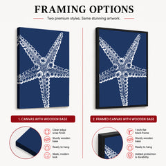 Beautiful White Starfish Design Over Blue Background | Abstract Fashion Artwork #00579